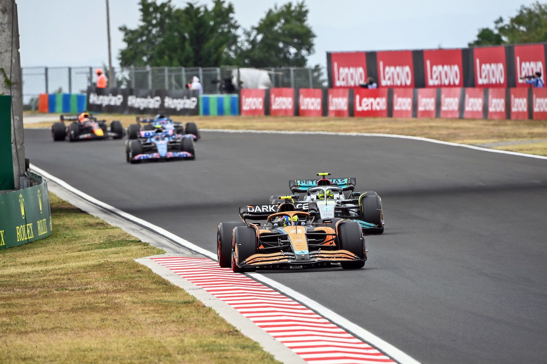 Lando driving in the Hungarian Grand Prix