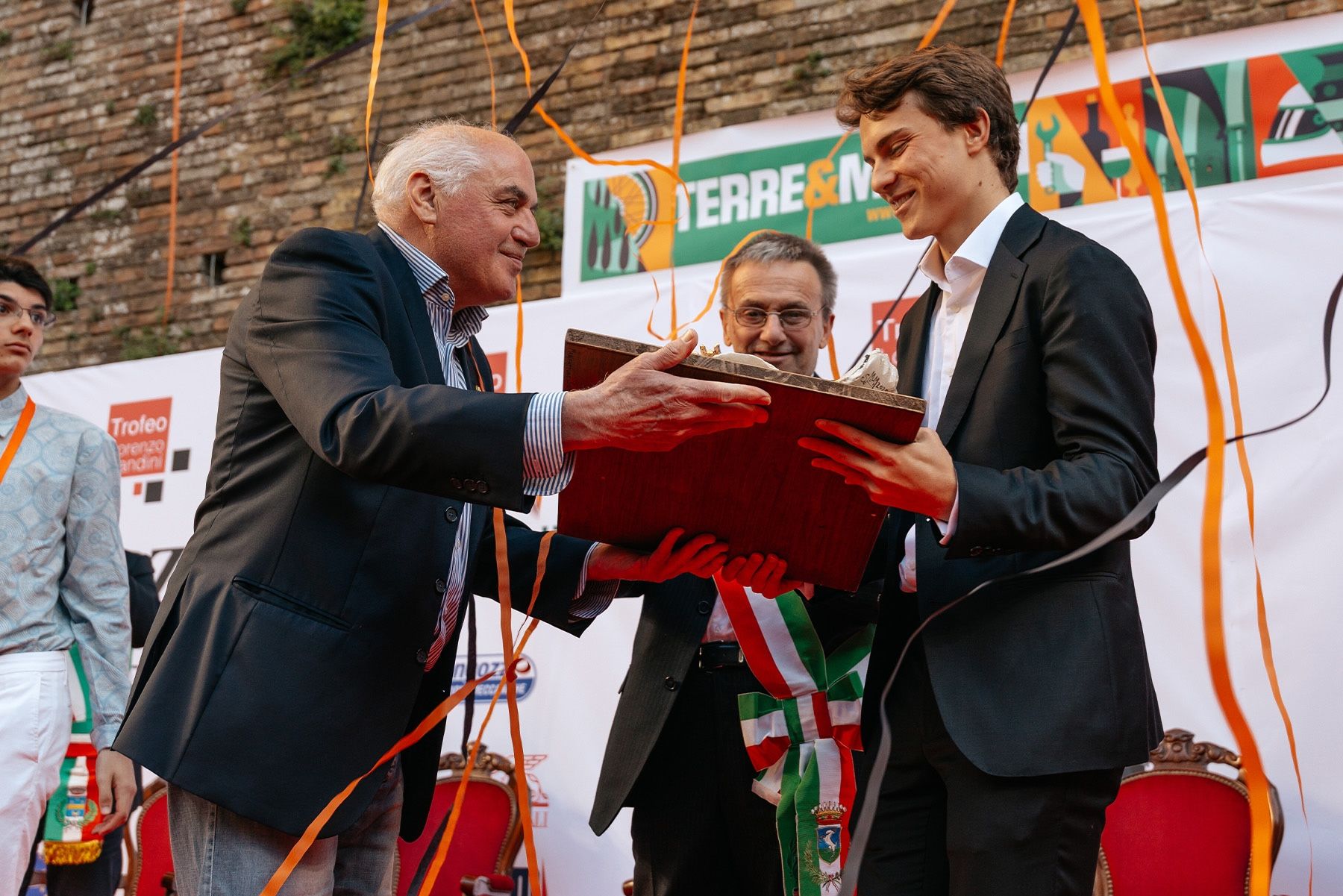 Oscar Piastri collected the Lorenzo Bandini trophy at a ceremony ahead of the Emilia-Romagna Grand Prix in nearby Brisighella.