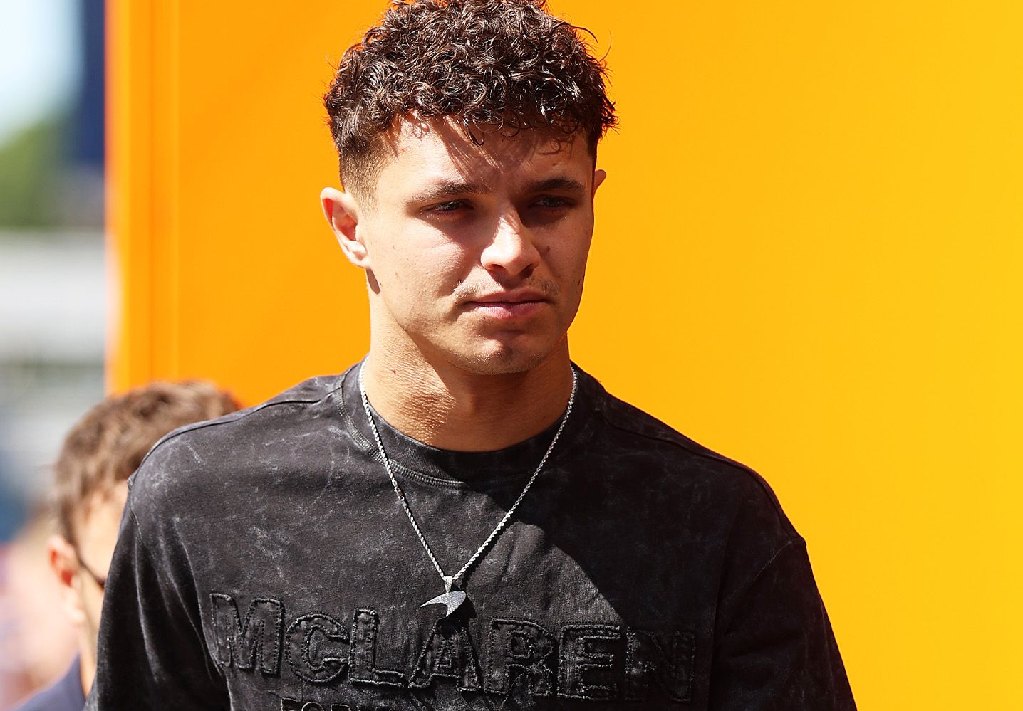 Lando arrives at track on Friday in Spain
