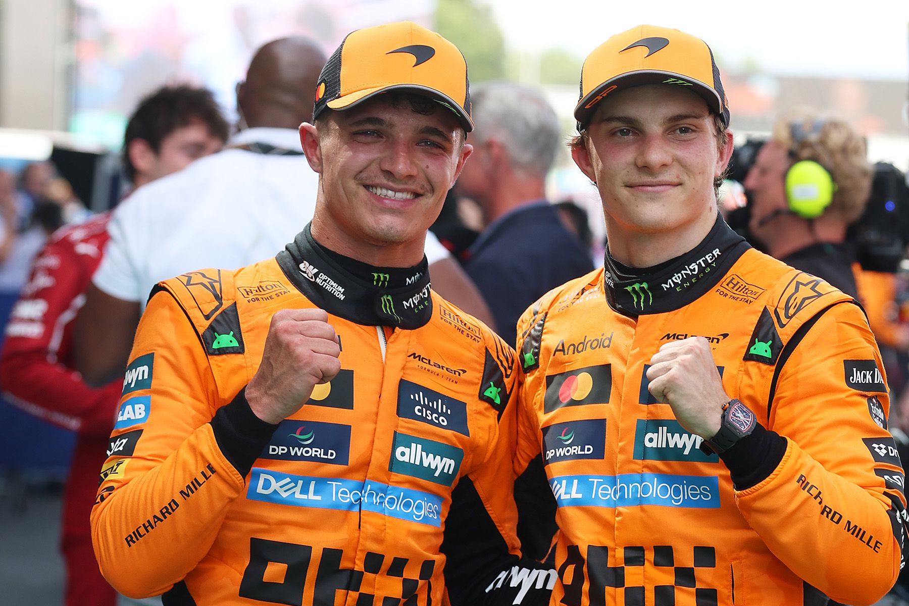 Lando and Oscar celebrate after the Spanish Grand Prix