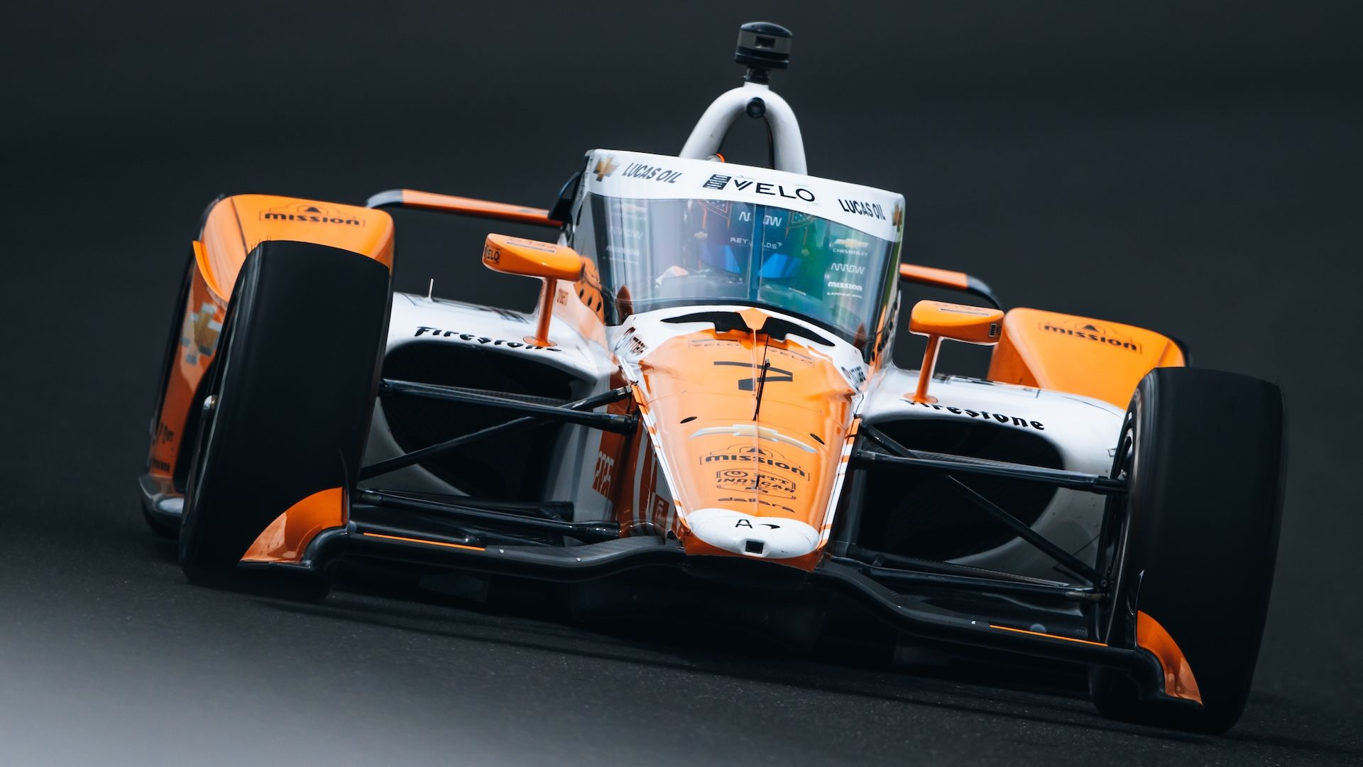 Christian Lundgaard driving the No. 7 VELO Arrow McLaren Chevrolet at the Indianapolis Motor Speedway.