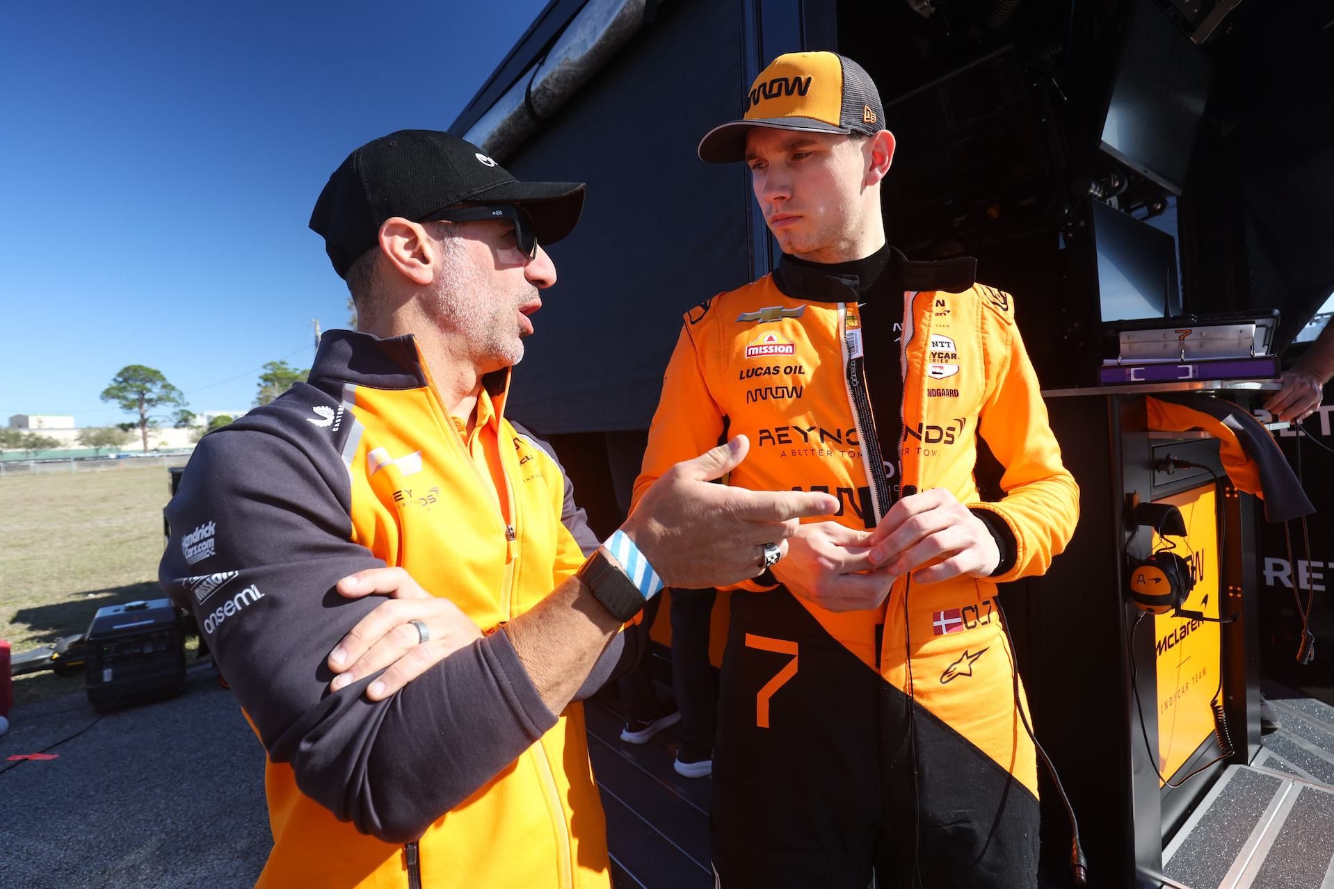 Christian and Tony Kanaan debriefing in Sebring