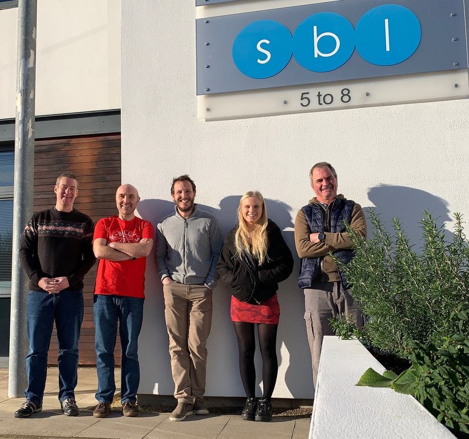 SBL testing team (left to right): Nick Parkinson, Ben Ferneyhough, Matt Roddis, Jess Quirk (part-time lab asst.), Phil Sweetman (courier/logistics for NHS samples)