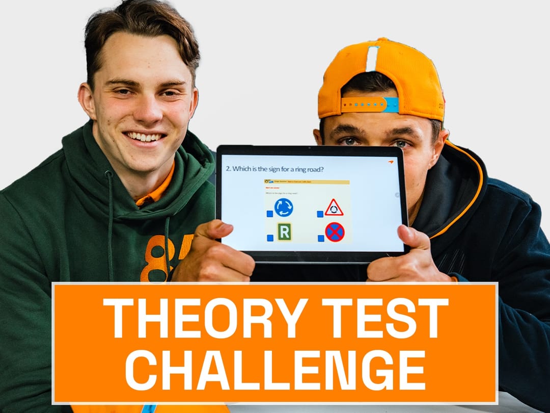 Lando and Oscar take on the British Driving Theory Test