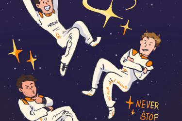 Illustration of Nolan Siegel, Pato O'Ward and Christian Lundgaard carrying a mannequin